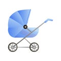 Blue classic stroller for newborns with big visor on white