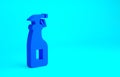 Blue Cleaning spray bottle with detergent liquid icon isolated on blue background. Minimalism concept. 3d illustration 3D render