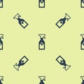 Blue Cleaning spray bottle with detergent liquid icon isolated seamless pattern on yellow background. Vector