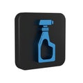 Blue Cleaning spray bottle with detergent liquid icon isolated on transparent background. Black square button.