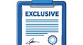 Blue Clipboard with Exclusive Document and Seal on White Background contract agreement Royalty Free Stock Photo