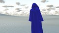 Blue Cloaked Figure in Desert Royalty Free Stock Photo