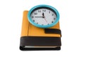 Blue clock and diary book Royalty Free Stock Photo