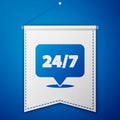 Blue Clock 24 hours icon isolated on blue background. All day cyclic icon. 24 hours service symbol. White pennant