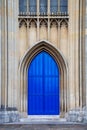blue closed church doors with no people Royalty Free Stock Photo
