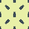 Blue Closed glass bottle with milk icon isolated seamless pattern on yellow background. Vector Royalty Free Stock Photo