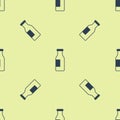 Blue Closed glass bottle with milk icon isolated seamless pattern on yellow background. Vector Royalty Free Stock Photo