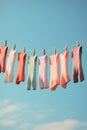 Blue clothesline laundry rope summer outdoors sky clothespin clean line drying clothes Royalty Free Stock Photo