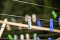 Blue clothespins for drying wet and washed clothes Royalty Free Stock Photo