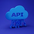 Blue Cloud api interface icon isolated on blue background. Application programming interface API technology. Software Royalty Free Stock Photo