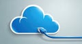 Blue cloud computing connection with network cable represents digital data transfer and internet connectivity Royalty Free Stock Photo