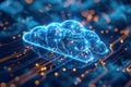 Blue cloud computing illustration generated using AI.