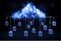 Blue cloud computing network connecting servers for data storage and processing Royalty Free Stock Photo