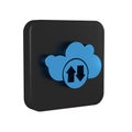 Blue Cloud download and upload icon isolated on transparent background. Black square button. Royalty Free Stock Photo