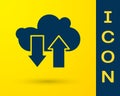 Blue Cloud download and upload icon isolated on yellow background. Vector Illustration Royalty Free Stock Photo