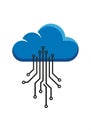 Blue cloud icon with black circuit lines extending downward, representing cloud Royalty Free Stock Photo