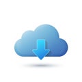 Blue cloud icon with a downward arrow overlay, symbolizing downloading or cloud Royalty Free Stock Photo