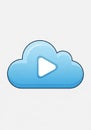 Blue cloud icon with a glossy appearance is depicted on a light gray background. A Royalty Free Stock Photo