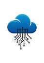 Blue cloud icon with a glossy appearance, featuring stylized black circuit lines extending Royalty Free Stock Photo