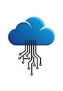 Blue cloud icon with a glossy finish, featuring black circuit lines extending from its base. Royalty Free Stock Photo