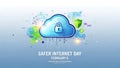 Blue cloud with lock and green shield for Safer Internet Day cloud computing internet security Royalty Free Stock Photo