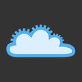 Blue cloud icon, logo. Technology, packaged software, decentralized application, cloud computing. Gears in the cloud