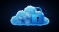 A blue cloud icon occupies the center, symbolizing cloud computing. Overlaid on Royalty Free Stock Photo