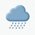 Blue cloud icon with raindrops beneath, representing rainy weather. The cloud is rounded Royalty Free Stock Photo
