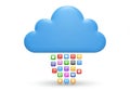 Blue cloud icon raining colorful app icons isolated on white background Royalty Free Stock Photo