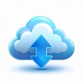Blue cloud icon with up and down arrows for data transfer and storage Royalty Free Stock Photo