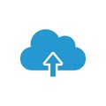 Blue cloud icon with upload arrow on transparent background Royalty Free Stock Photo