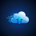 Blue cloud icon with an upward arrow, representing uploading to the cloud. The cloud is Royalty Free Stock Photo