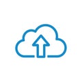 A blue cloud icon with an upward-pointing arrow inside, symbolizing uploading or clou Royalty Free Stock Photo