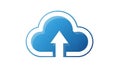 Blue cloud icon with white upward arrow and gradient on white background Keywords: cloud, upload, download, data Royalty Free Stock Photo