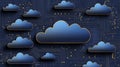 Blue cloud icons set against a digital network background illustrate the concept of cloud data storage and cloud computing Royalty Free Stock Photo