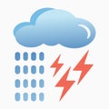 Blue cloud with lightning and rain icon. Cartoon illustration of clouds with lightning and rain vector icon for Internet. Concept.