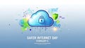 Blue cloud with lock and shield for internet safety security Royalty Free Stock Photo