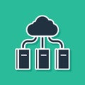 Blue Cloud or online library icon isolated on green background. Internet education or distance training. Vector Royalty Free Stock Photo