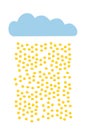 Blue cloud and rain of coins hand drawn illustration
