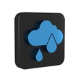 Blue Cloud with rain icon isolated on transparent background. Rain cloud precipitation with rain drops. Black square Royalty Free Stock Photo