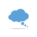 Blue cloud shape with three round thoughts forming a speech bubble on white background Royalty Free Stock Photo