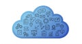 A blue cloud-shaped graphic containing various black line icons related to business Royalty Free Stock Photo