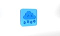 Blue Cloud with snow icon isolated on grey background. Cloud with snowflakes. Single weather icon. Snowing sign. Glass Royalty Free Stock Photo