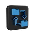 Blue Cloud storage text document folder icon isolated on transparent background. Black square button. Royalty Free Stock Photo