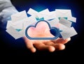 Blue cloud surrounded by realistic envelope email displayed on a