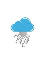 Blue cloud symbol with circuit lines extending downward, Royalty Free Stock Photo