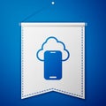 Blue Cloud technology data transfer and storage icon isolated on blue background. White pennant template. Vector Royalty Free Stock Photo