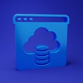 Blue Cloud technology data transfer and storage icon isolated on blue background. Minimalism concept. 3D render Royalty Free Stock Photo