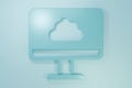 Blue Cloud technology data transfer and storage icon isolated on blue background. Minimalism concept. 3D render Royalty Free Stock Photo