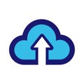 Blue cloud upload icon with upward arrow on transparent background Royalty Free Stock Photo